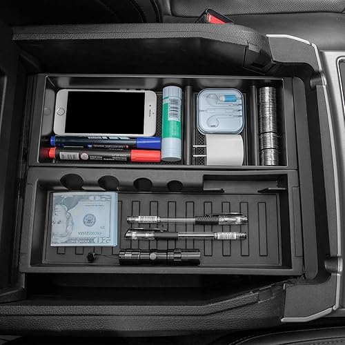 JDMCAR Compatible con accesorios Ford F150 (2015-2020) /F250 F350 F450 (2017-2022) / Organizador de consola central Expedition 2018-2022, caja de