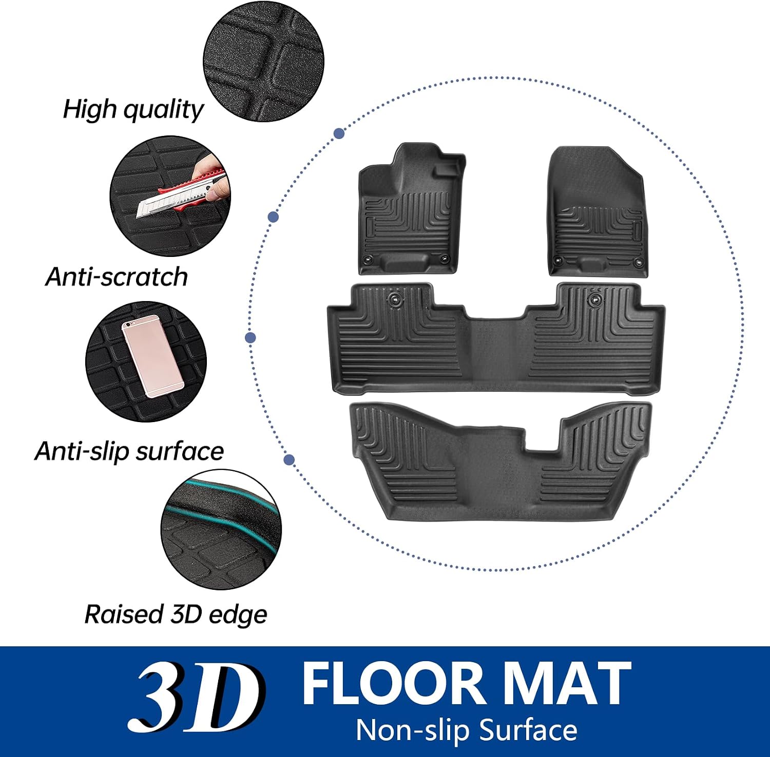PSLER Floor Mats Fit for Acura MDX 7 Seats 2014-2021 All Weather Custom Fit Car Floor Liner Car Mats