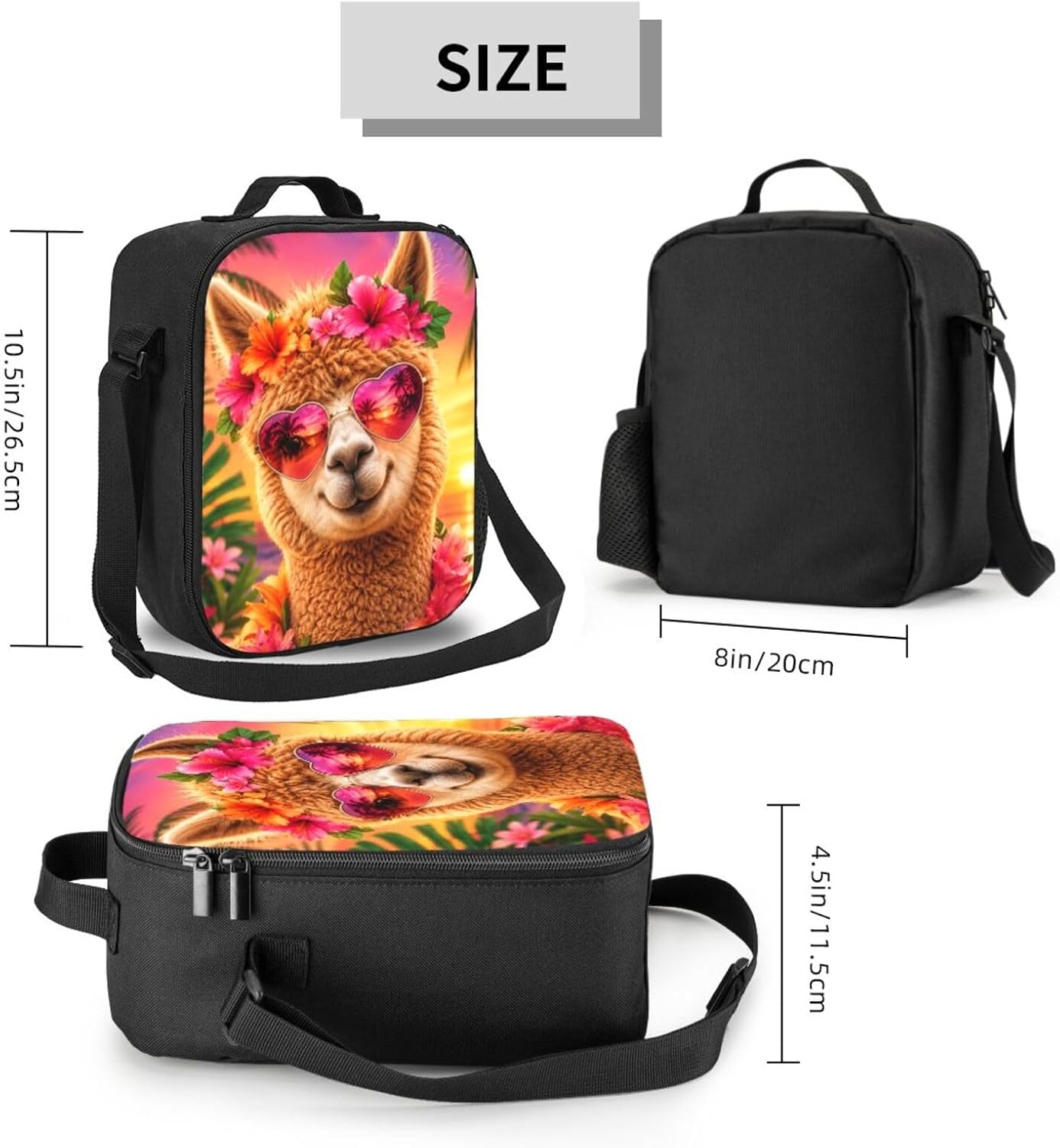 Alpaca Lunch Bag for Woman Man Insulated Portable Lunch Box Cooler Durable Tote Reusable Adjustable Shoulder Strap for Work Picnic Camping image 3