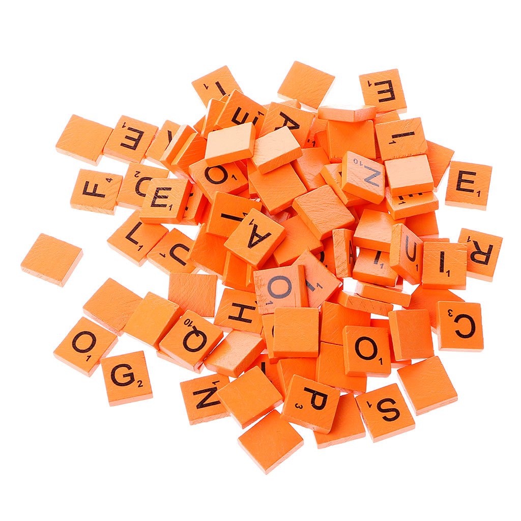 Zeaya 100Pcs/Set Wooden Colourful Scrabble Tiles Mix Letters Varnished Alphabet Scrabbles (Orange)