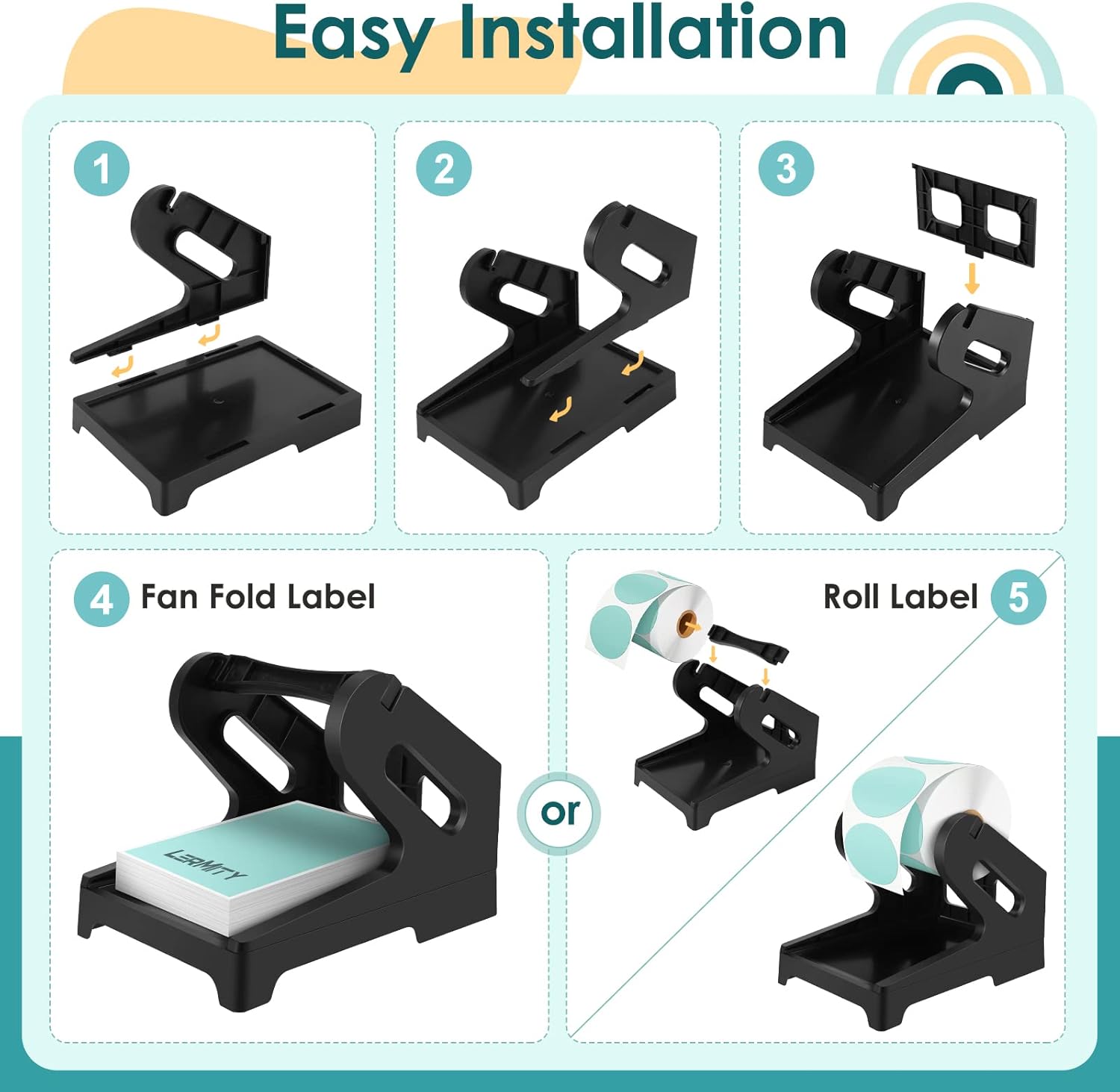Thermal Label Holder for Rolls and Fan-fold Labels, Shipping Labels Holder for Desktop Thermal Printer & Label Printer Supplies (Black)