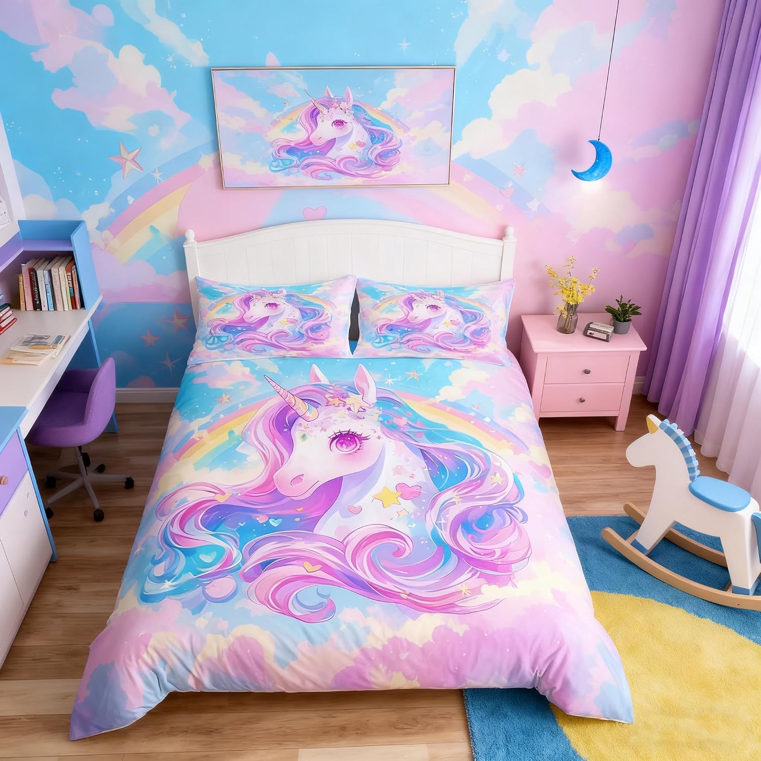Homemissing Pink Unicorn Single Duvet Cover Cute Bedding Set for Kid Girls โ image 1
