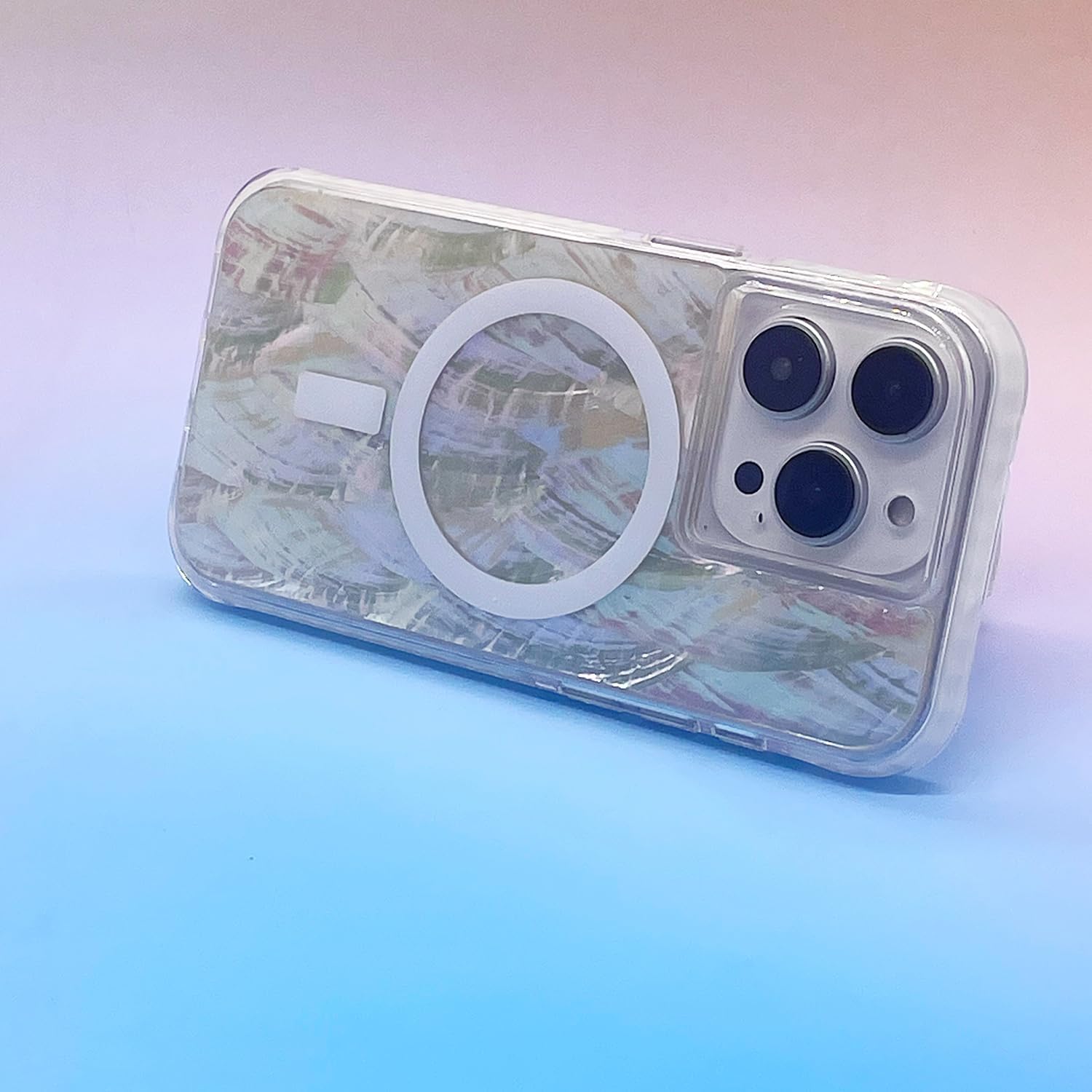 Magnetic Case for iPhone 16 Pro Max 6.9 inch Compatible with MagSafe Charging Bling Shiny Real Seashell Pattern Protective Cute Cover (Beige Mother of Pearl) - Image 4