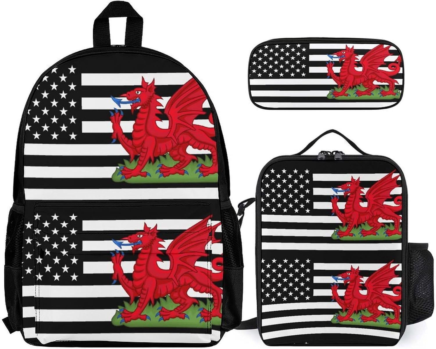 U.S. Flag of Wales Welsh Cute 3Pcs Backpack Sets