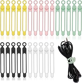 25PCS Silicone Cable Ties, Reusable Cable Ties for Headphone Cable/Chargers/Curtain/Chips Bag/Straws, Flexible Strethy Cord Organizer Winder Holder Keeper Manager Management for Home or Workplace