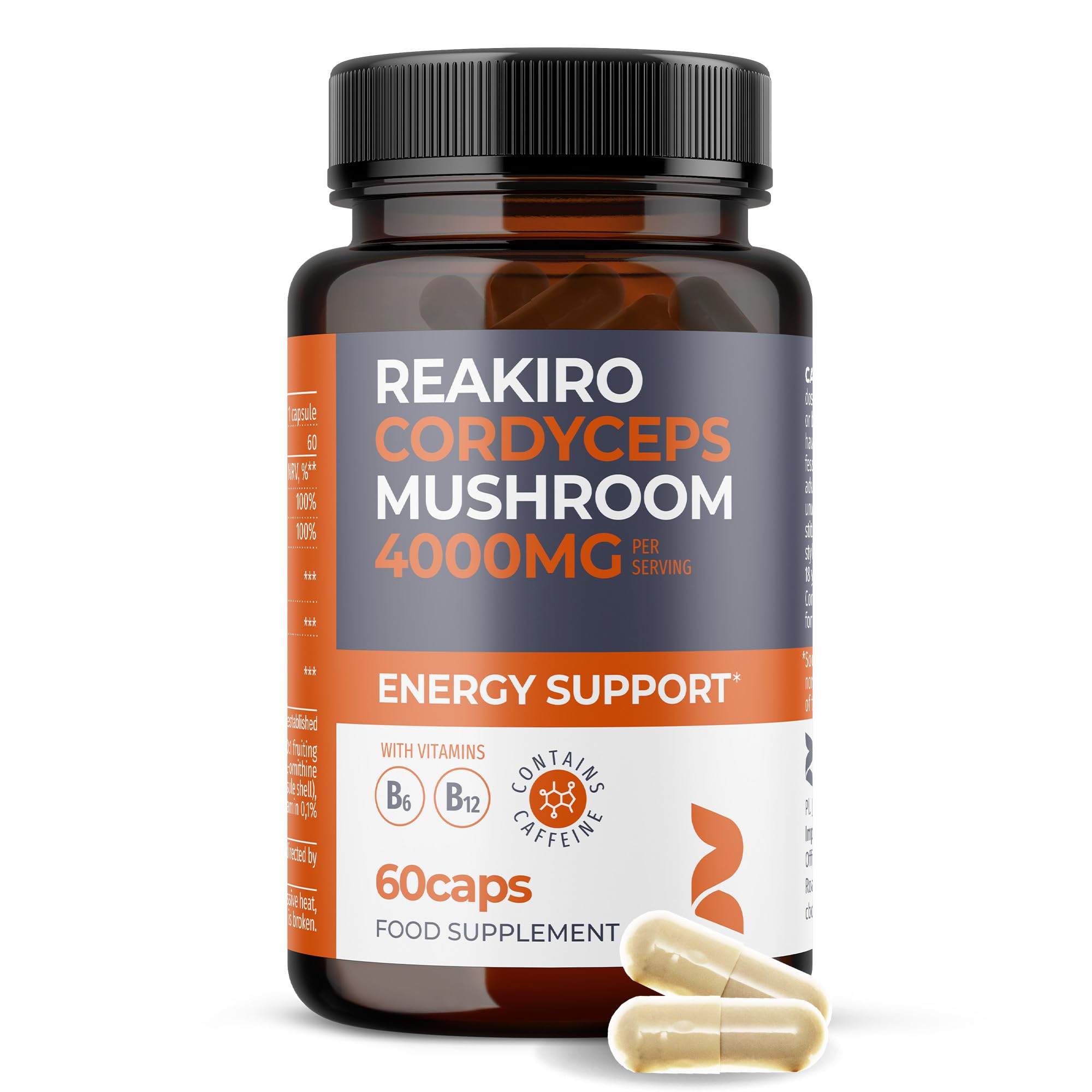 Reakiro Cordyceps Mushroom Capsules 4000mg, 60pcs