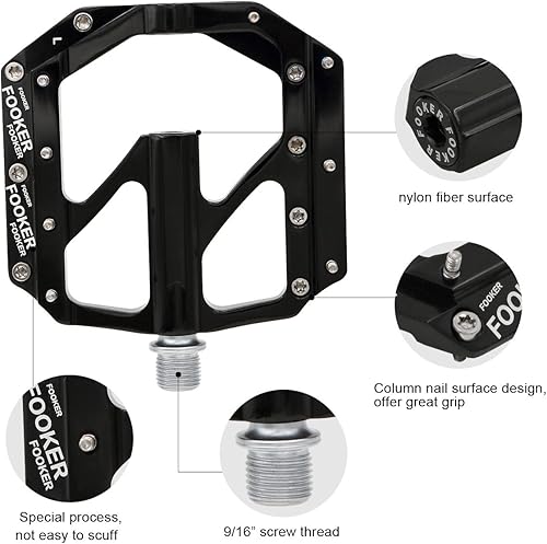 Miniatura 5 de FOOKER - Pedales de bicicleta de montaña, antideslizantes, pedales planos de aleación de 916 pulgadas, 3 rodamientos para bicicleta de carretera,