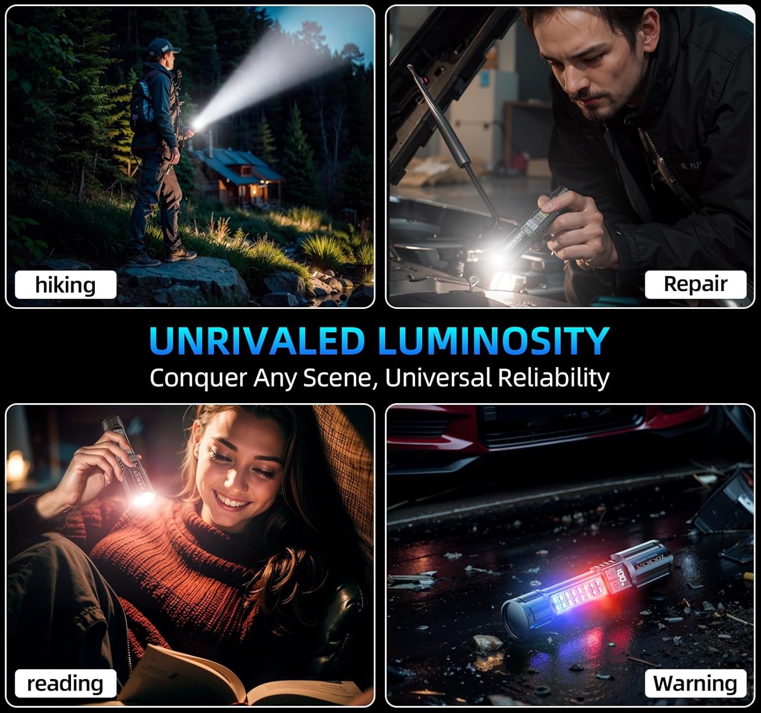 Rechargeable Flashlights 2000 High Lumens Flash Light Super Bright COB Flashlight 5 Modes Zoomable with LCD Digital Display Home Camping Emergency Flash Light