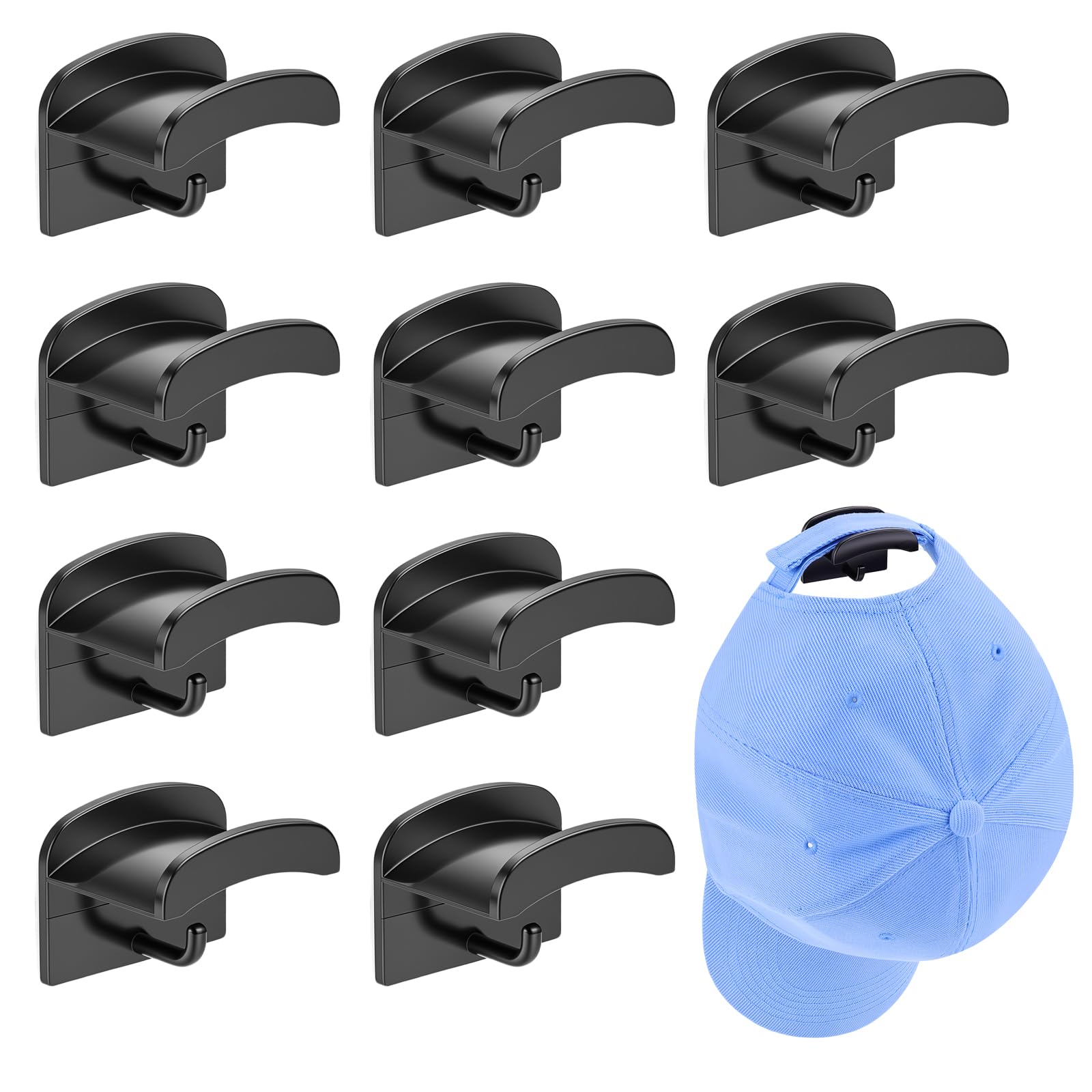 8 Pack Adhesive Hat Hooks For Wall, Black Hat Holder Rack for Baseball Caps