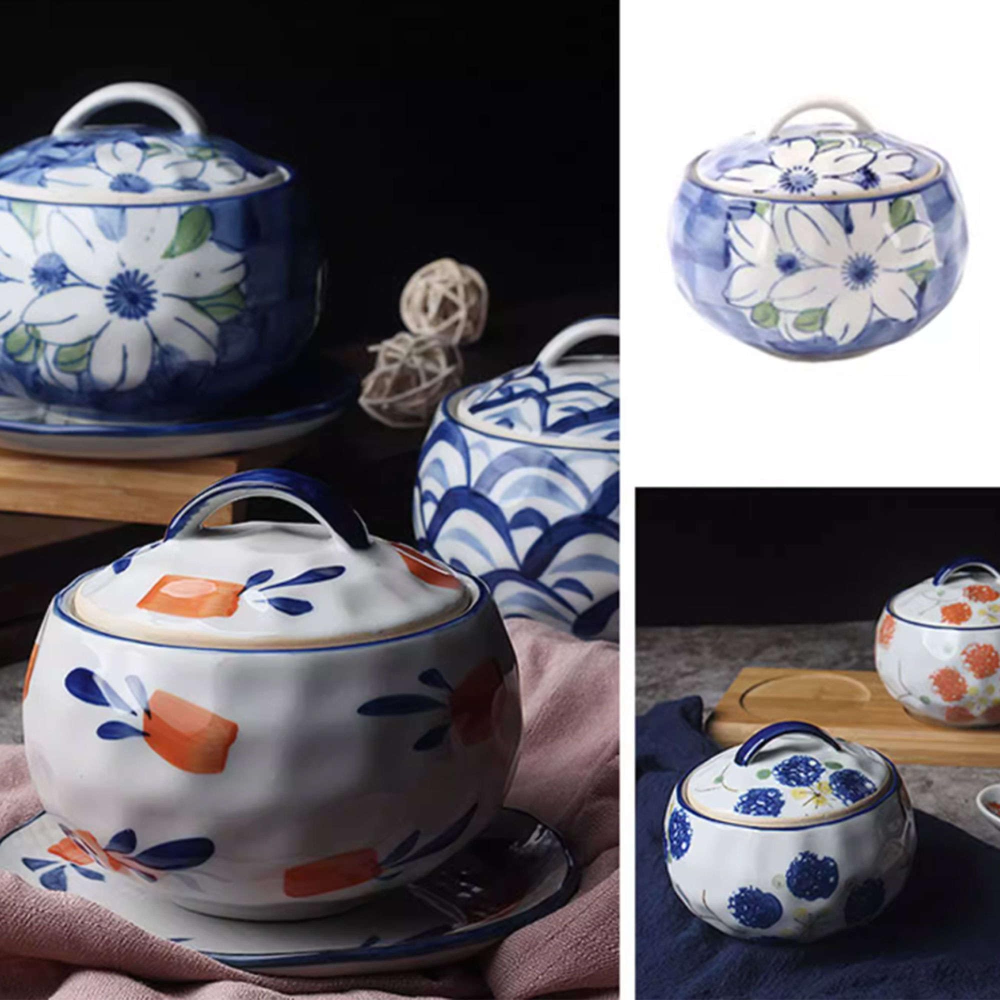 Récipient à Sucre for café, Petit déjeuner, thé de l'après-midi, sucrier en céramique, avec Couvercle, Motif imprimé Solide cuillère, Pot épices Porcelaine(E)
