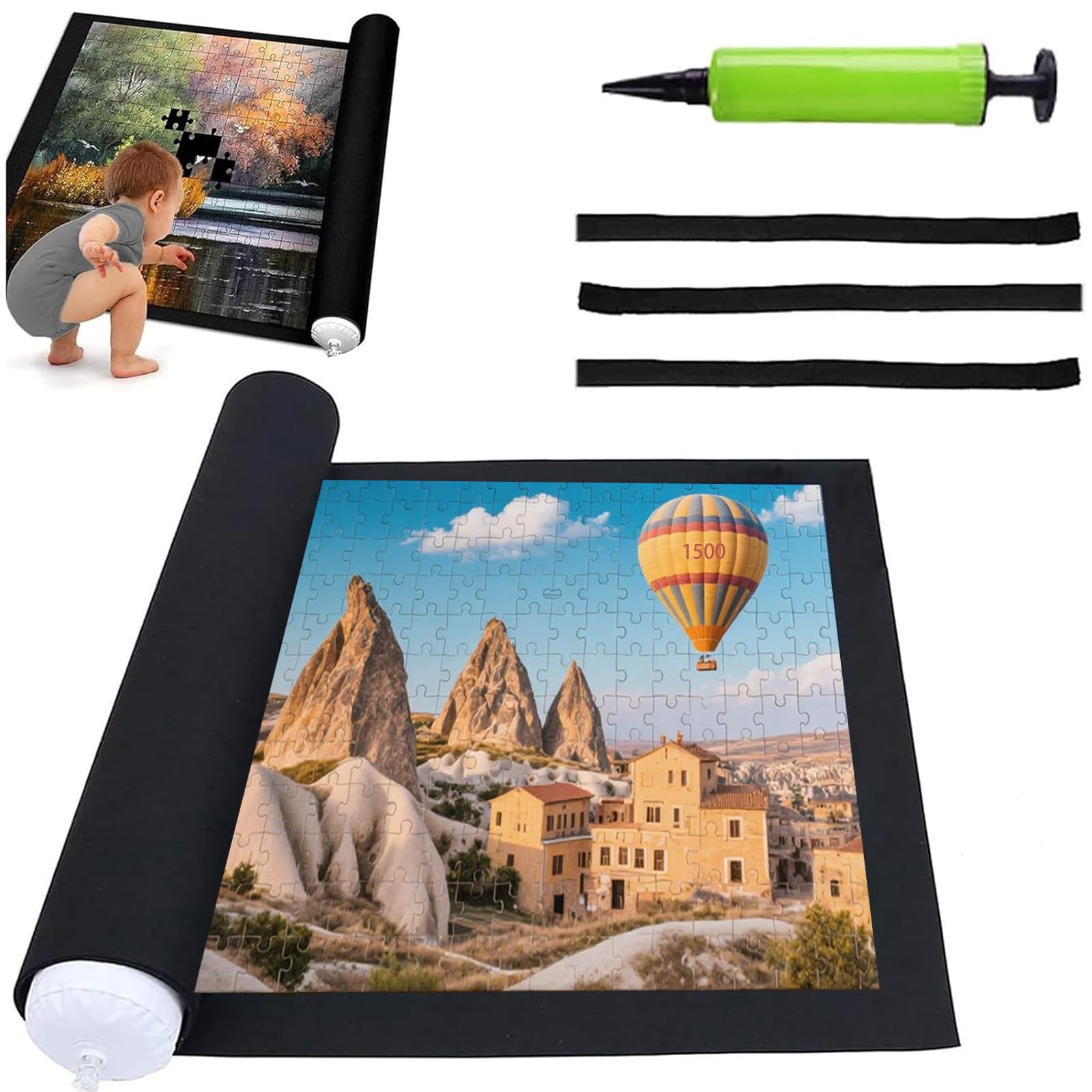 Puzzlematte mit Aufrollfunktion, Puzzle Matte für bis zu 1500 Teile, Tragbare Puzzleunterlage für Jigsaw Puzzle, Praktisches Zubehör zur Aufbewahrung und Transport, Teppich für Puzzle Fans