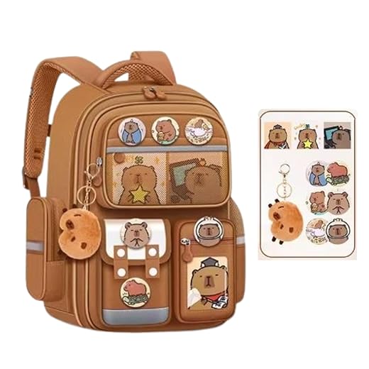 Mochila Capivara Escolar Ortopédica, Costas Anatômicas, Alças Ergonômicas, Resistente a água - Nylon Oxford - 5 Cores - Tamanho Grande 42 cm