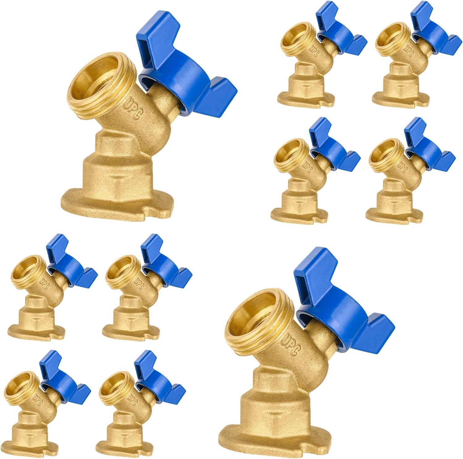 10-Pack HeSun 1/4 Turn Sillcock Hose Bibb Valve, 3/4" FIP Inlet x 3/4" MHT Outlet, Brass Outdoor Faucet/Valve,Blue(SILLCOCK062-10)
