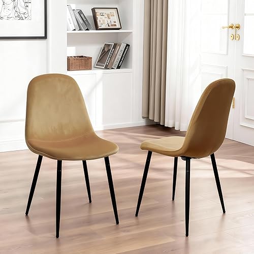 CangLong Sillas de comedor de terciopelo modernas con patas de metal para sala, dormitorio, restaurante, comedor, juego de 2, amarillo tierra