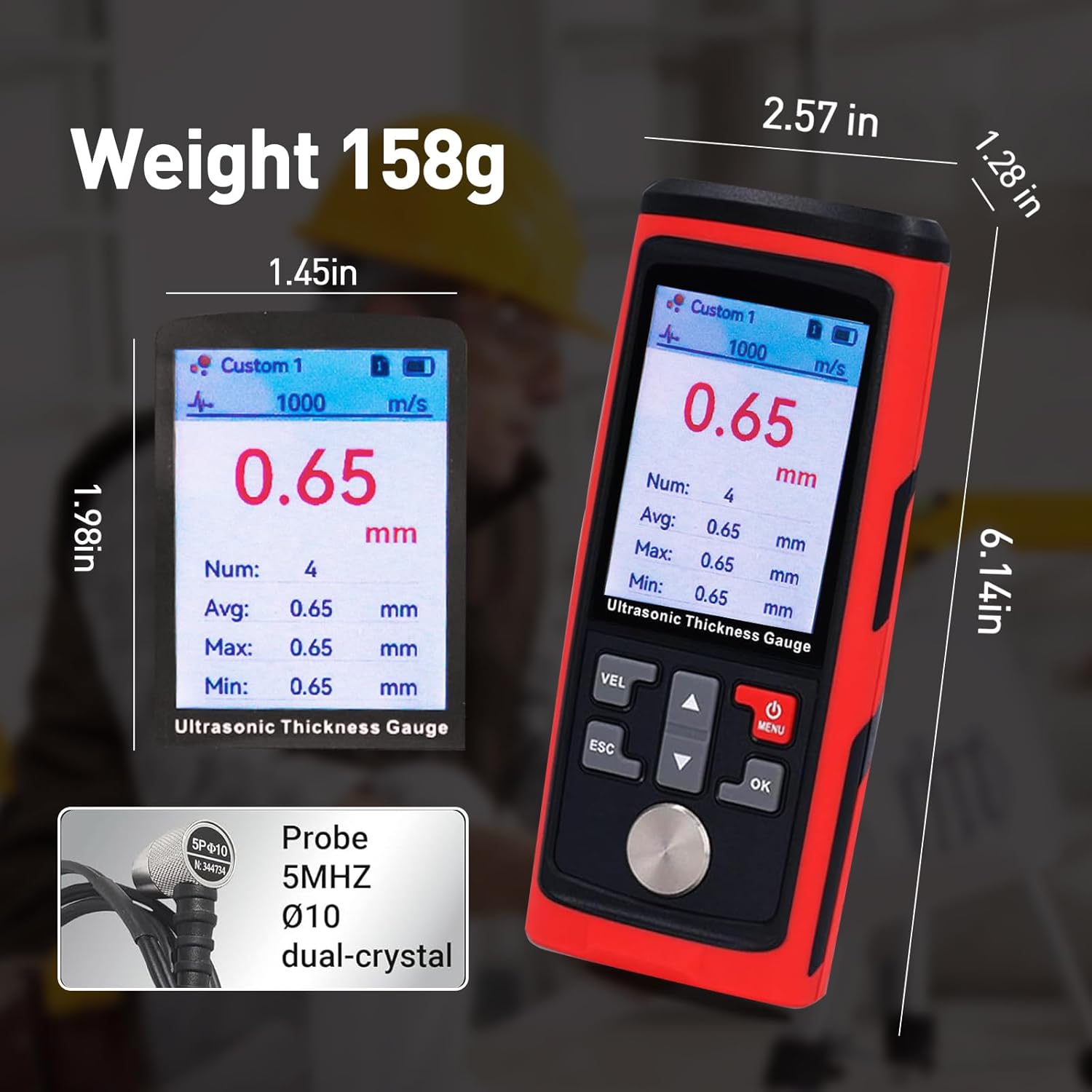 Ultrasonic Metal Thickness Gauge, Metal Gauge Thickness Tool, Measurement Range 1MM to 300MM, 0.01MM Resolution, Measuring 882X / Steel, Metal, Plastic, Glass, PVC, Pipes Thickness,Auto Calibration