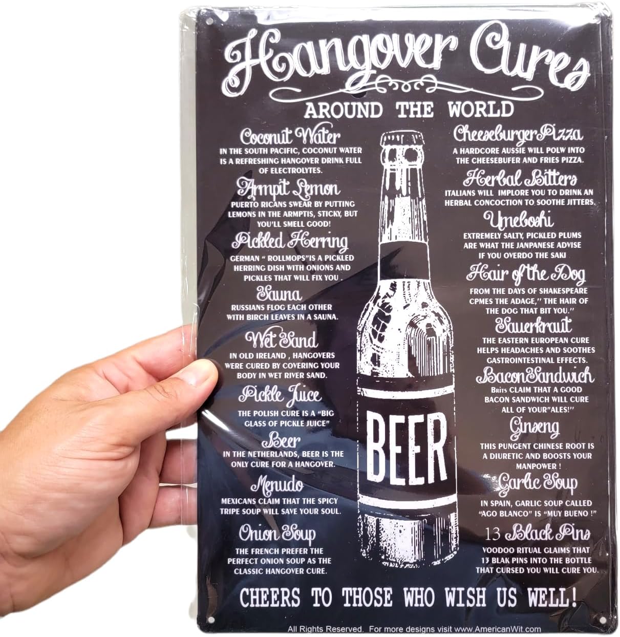 8" x 12" Metal Tin Funny Bar Sign Wall Decor Plaque Poster – “Hangover, Cheers to Those Who Wish Us Well” – Rustic Vintage Decor for Bar, Man Cave, Kitchen, Pub image 5