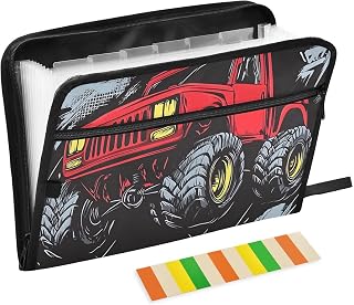 Monster Truck Red Expanding File Folder Accordion File Organizer 13 Pockets Document Organizer with Zipper Labels Office Storage for Letter A4