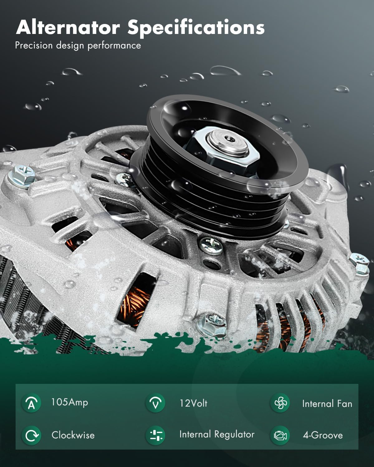 SCITOO Alternator Fit for Mitsubishi Lancer L4 2.0L Naturally Aspirated 2005-2007- 12V 105Amp CW 4-Groove Pulley, Replace OE# 11170