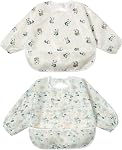 Little Dimsum Mess-Proof Bébé Bibs , Infant Toddler Long Sleeve Waterproof Nourriture Art Smock ,Foods d'accouplement & Nettoyeur d'essuie-glaces 2 Couleurs (tiger et pigeon)