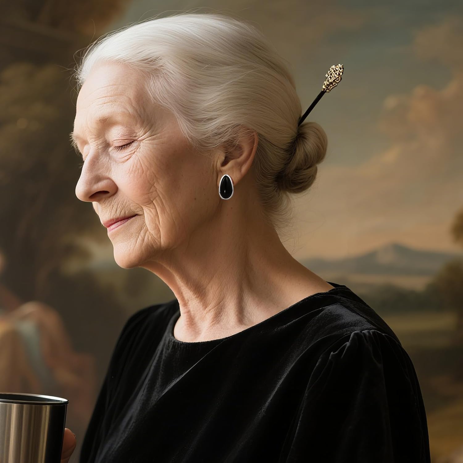 Wotforsh Black and Silver Teardrop Obsidian Natural Stone Stud Minimalist Simple Earrings for Women - Image 7