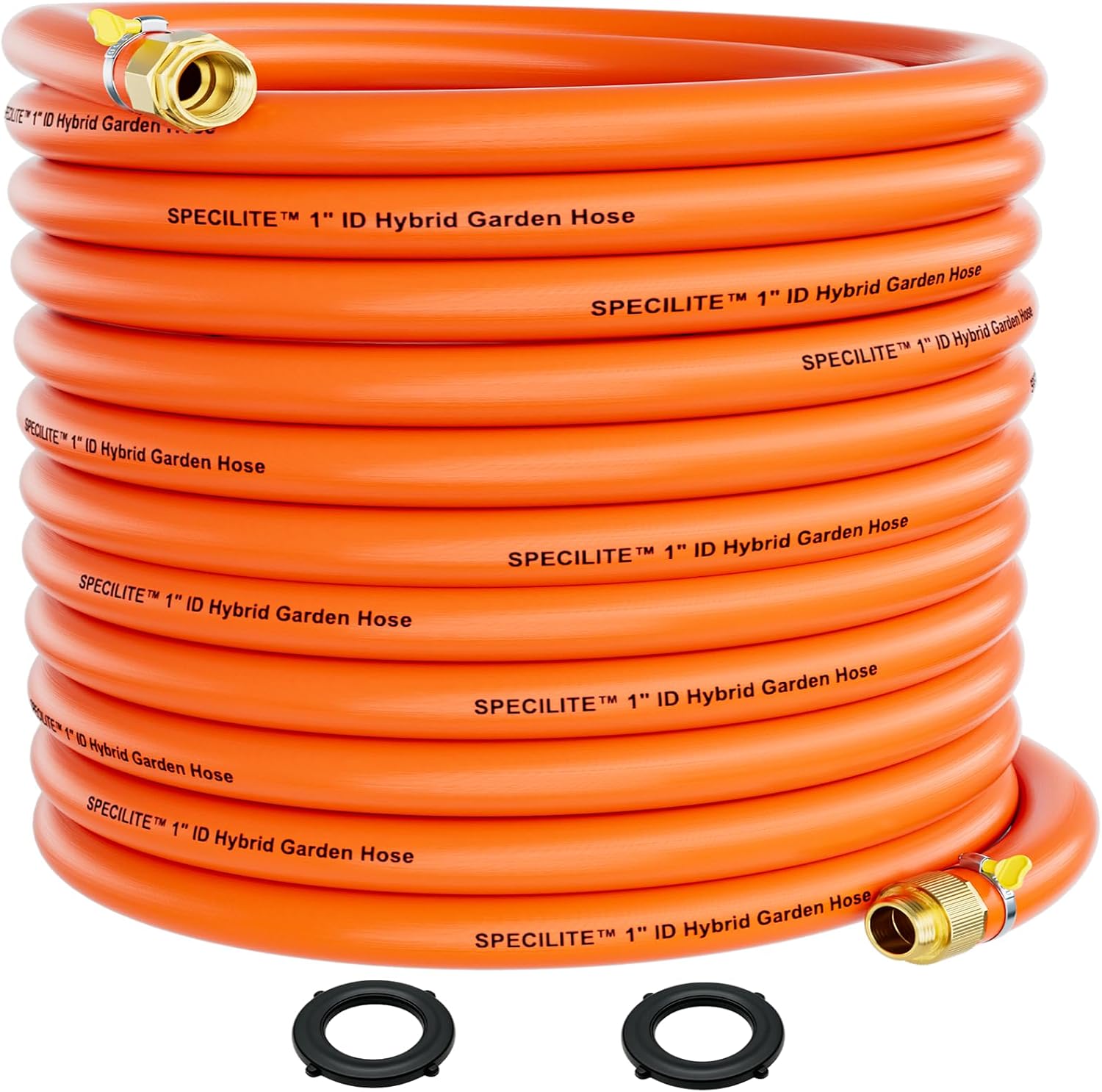 SPECILITE 1" Garden Water Hose 15ft, 3X Faster Flow & Time Saving, Kinkless Commercial Leader Hybrid Rubber Hoses, Heavy Duty with 3/4'' Brass Fittings for Pool Draining, Irrigation, Agriculture