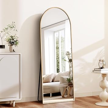 GlasFlength 57"x20" Arched Full Length Mirror, Stand Up Mirror Full Length for Bedroom & Cloakroom, Gold