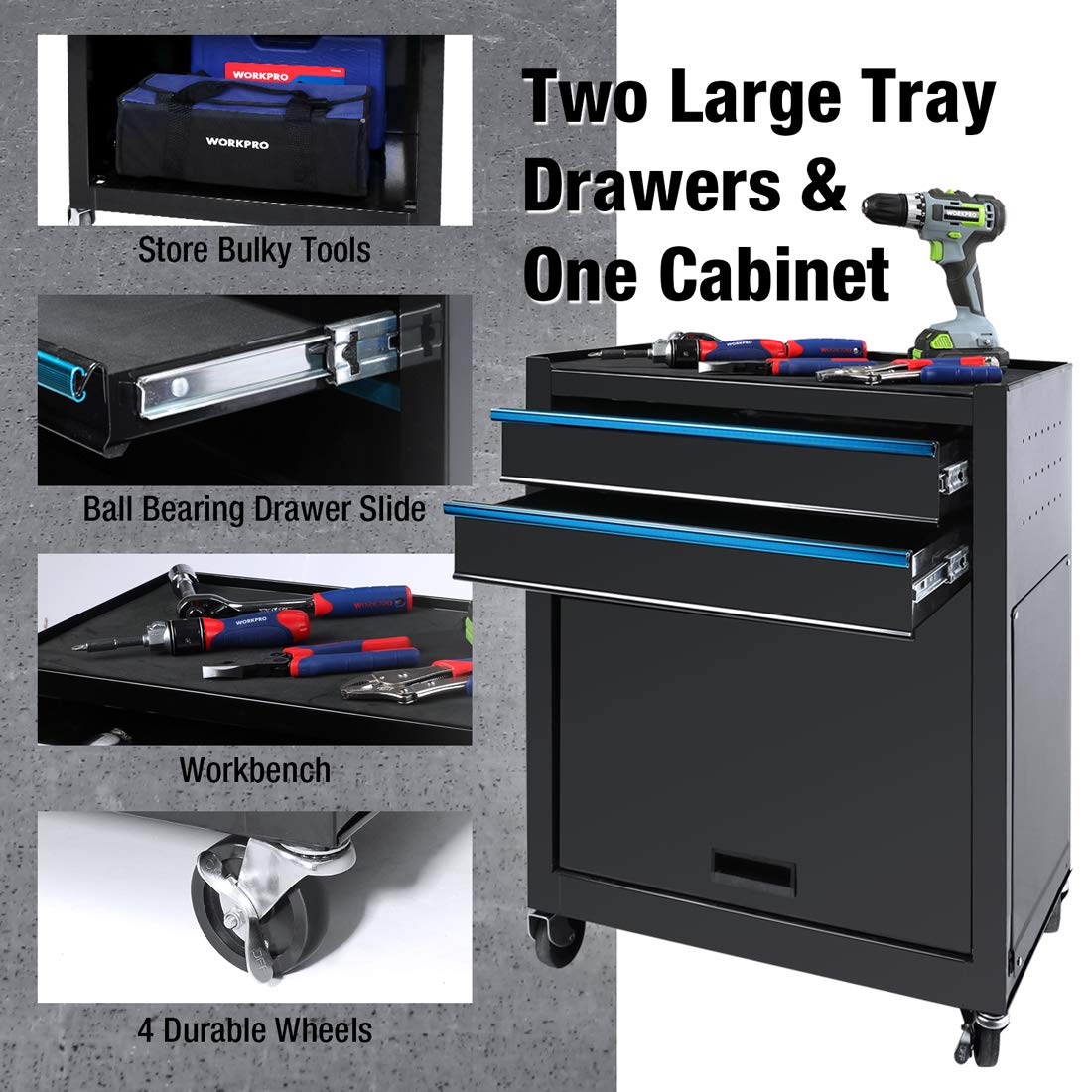 WORKPRO 5Drawer Rolling Tool Chest, Sliding Metal Drawer Rolling Tool