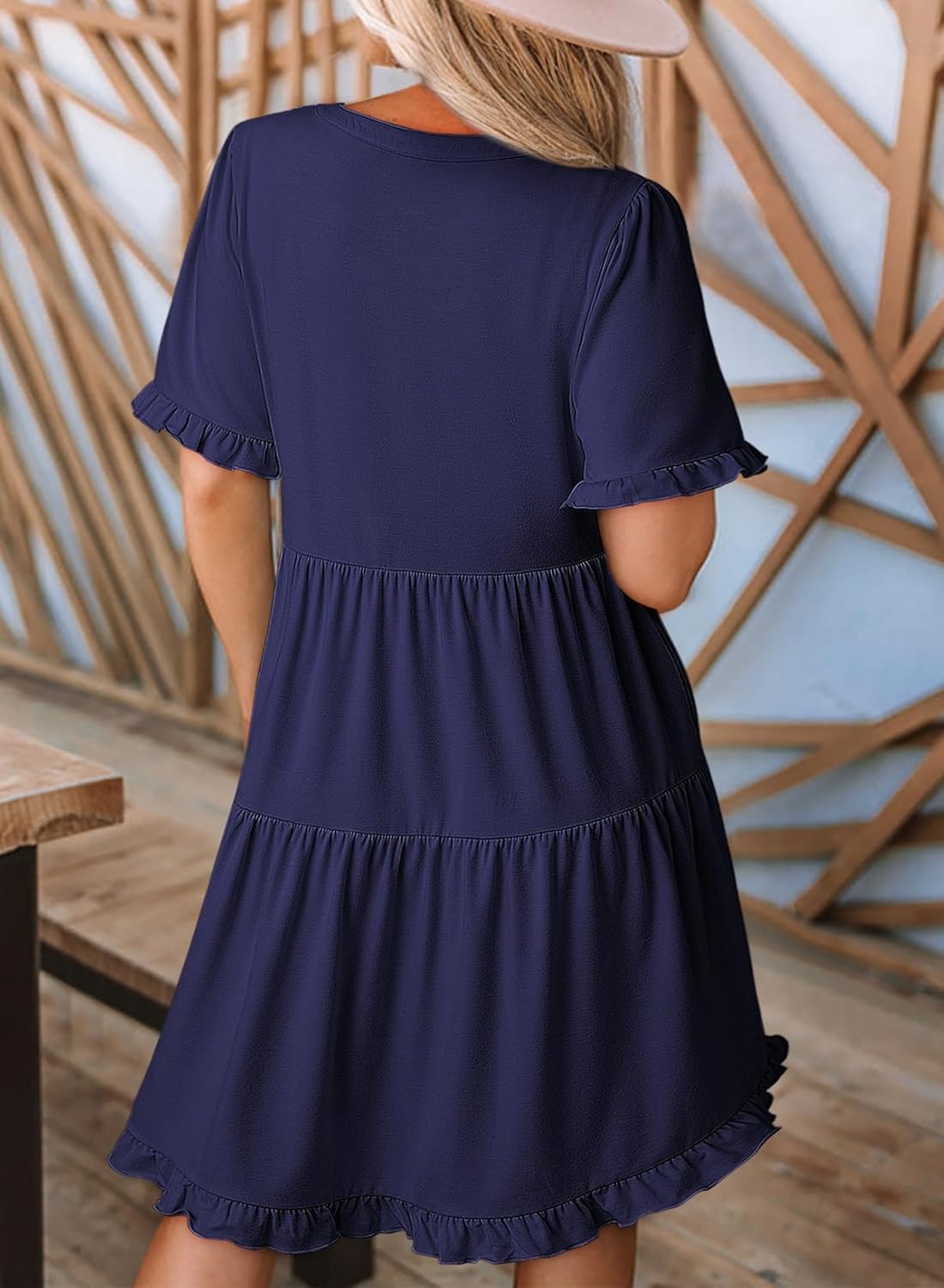 Dokotoo Womens Summer Dresses 2026 V Neck A Line Short Sleeve Casual Ruffle Babydoll Mini Dress