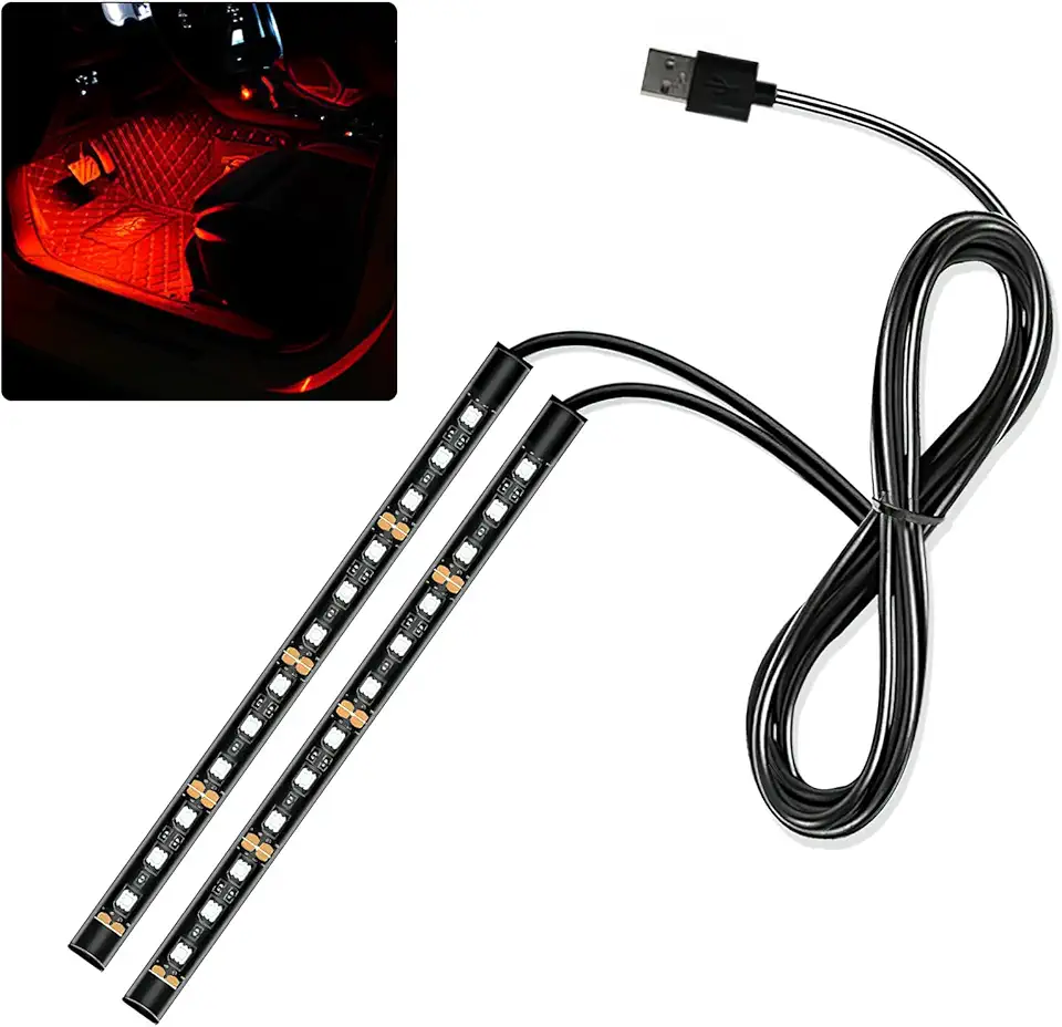 Fita de LED para carro, 12 V 24 luzes LED para atmosfera interior sob o painel, lâmpada decorativa universal para interior automotivo com porta USB, acessórios de carro SUV de caminhão
