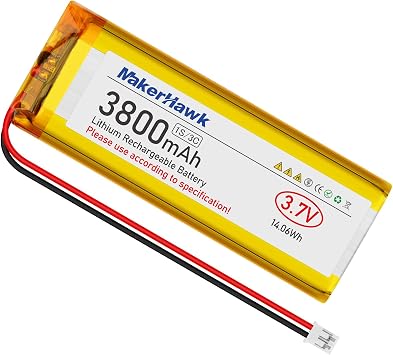 MakerHawk 3.7V 3800mAh LiPo Battery Rechargeable 1S 3C 113386 Lithium Polymer Battery with Dual Battery Protection Board, Micro JST 2.0 Plug for IoT PDA Camera GPS Smart Development1 Pack