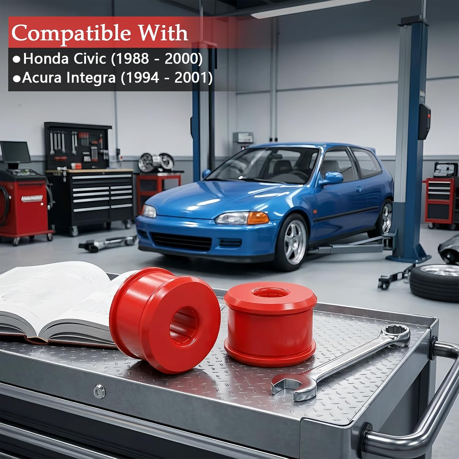 Rear Trailing Arm Bushing Set 16.7107R Compatible with Honda Civic 1988-2000 & Acura Integra 1994-2001, Red Polyurethane Rear Suspension Control Arm Bushings, 2 Pack