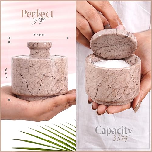 Miniatura 7 de Bodega de sal de mármol con tapa, soporte de sal de piedra marinara de 3 pulgadas para mostrador, tarro de especias, caja de sal y recipiente de sal
