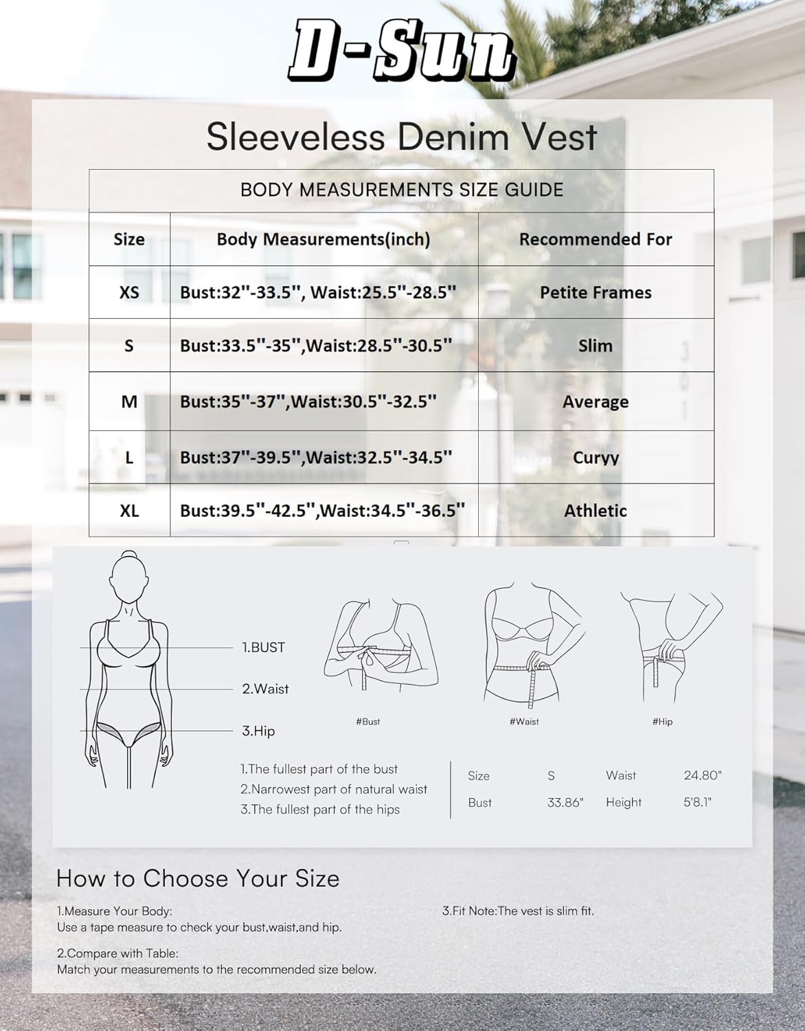 D-Sun Women Sleeveless Denim Vest Button Down Scoop Neck Jean Waistcoat Fashion Front Slit Denim Tank Top with Pockets - Image 7