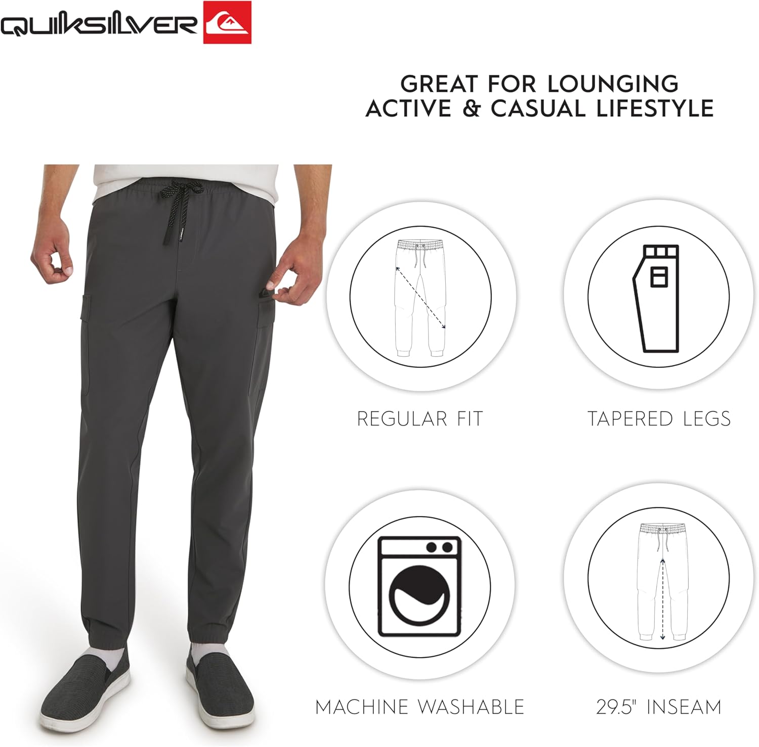 Quiksilver Mens Regular Fit Active Performance Midweight Cargo Woven Jogger Pants - Image 7