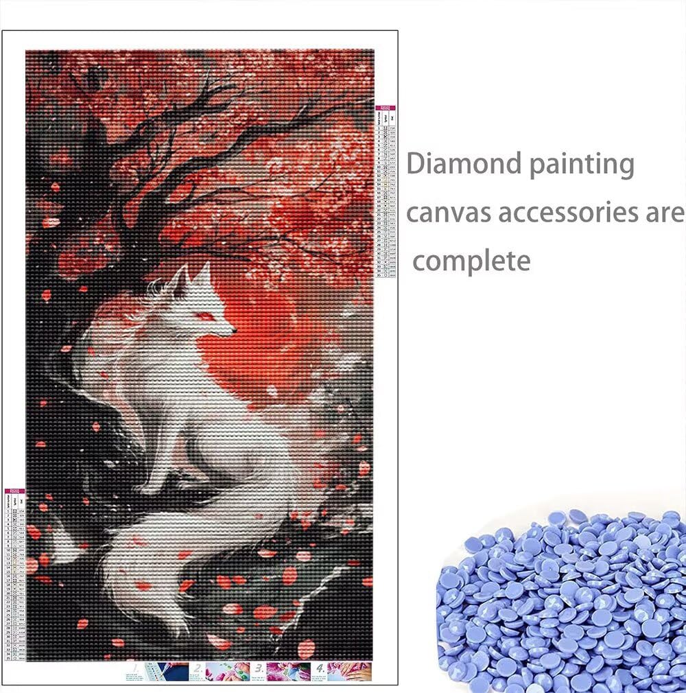 5D Duży rozmiar Diament Zestawy do Malowania, Lis Kwiat Wiśni DIY Diamentowe Malarstwo Dorosły XXL Ścieg krzyżykowy Rhinestone, Kryształ Obrazy Diamentowe Sztuki, Dekoracja wnętrz Biuro 50x100cm lgl6