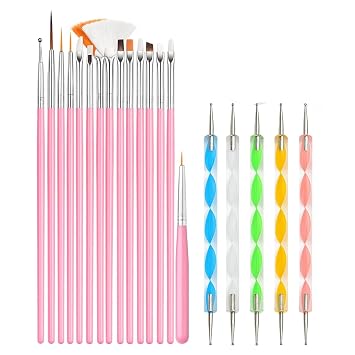 Nail Art Design Tools,15PCS Nail Painting Brushes Kit and 5PCS Double Ended Dotting Pens for Acrylic Nails, Gel Polish, Hand Painting, Detailing & Design
