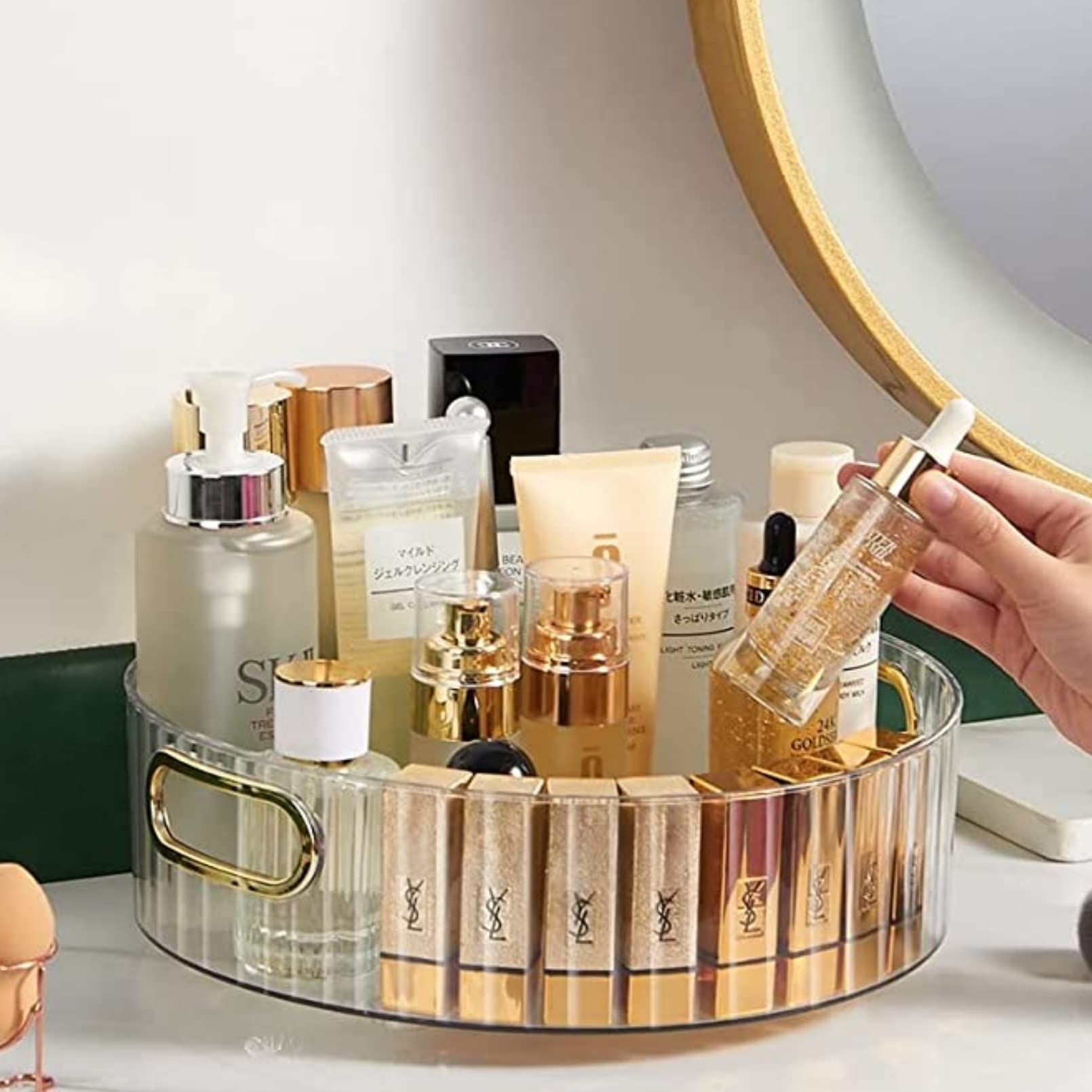 360 Rotating Makeup Organizer,Organizer for Vanity Rotating Lazy Susan Cosmetic Desk Storage,Lotions Display Case Round Organizer Spinning(Transparent)