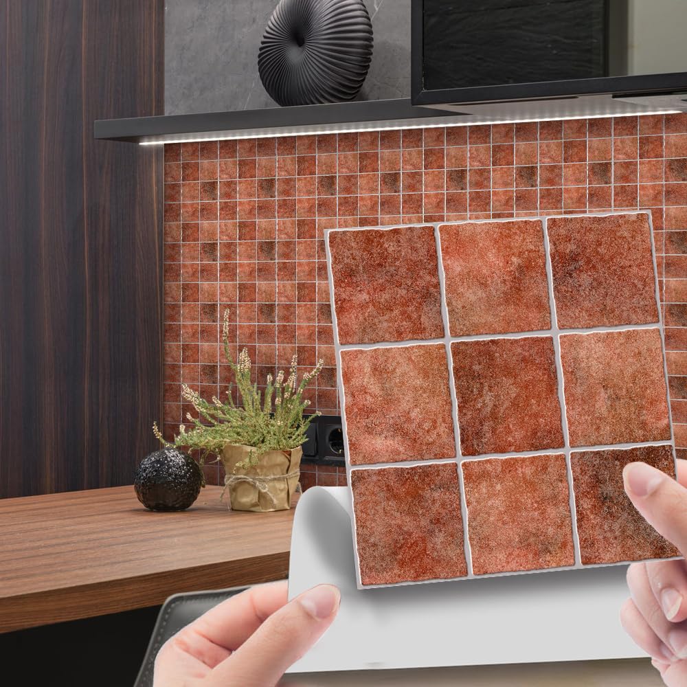 Tile Stickers， Wall Tiles Stickers, Bathroom Kitchen PVC Self Adhesive Tile 10 Pcs(10 Pcs/20x20cm)