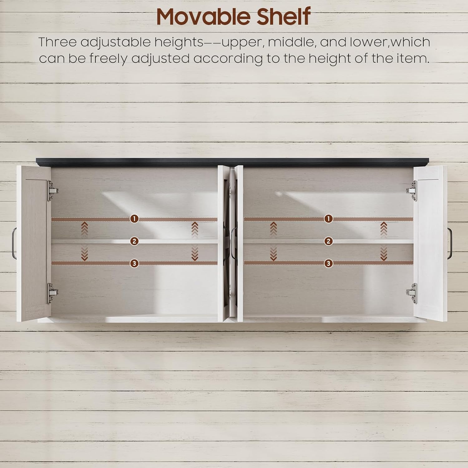 Halitaa 47" Laundry Room Cabinets and Storage with 4 Doors and Utility Adjustable Shelf, Large Wall Mounted Storage Cabinet, Upper Kitchen Cabinet for Laundry, Bathroom, and Kitchen, White and Black