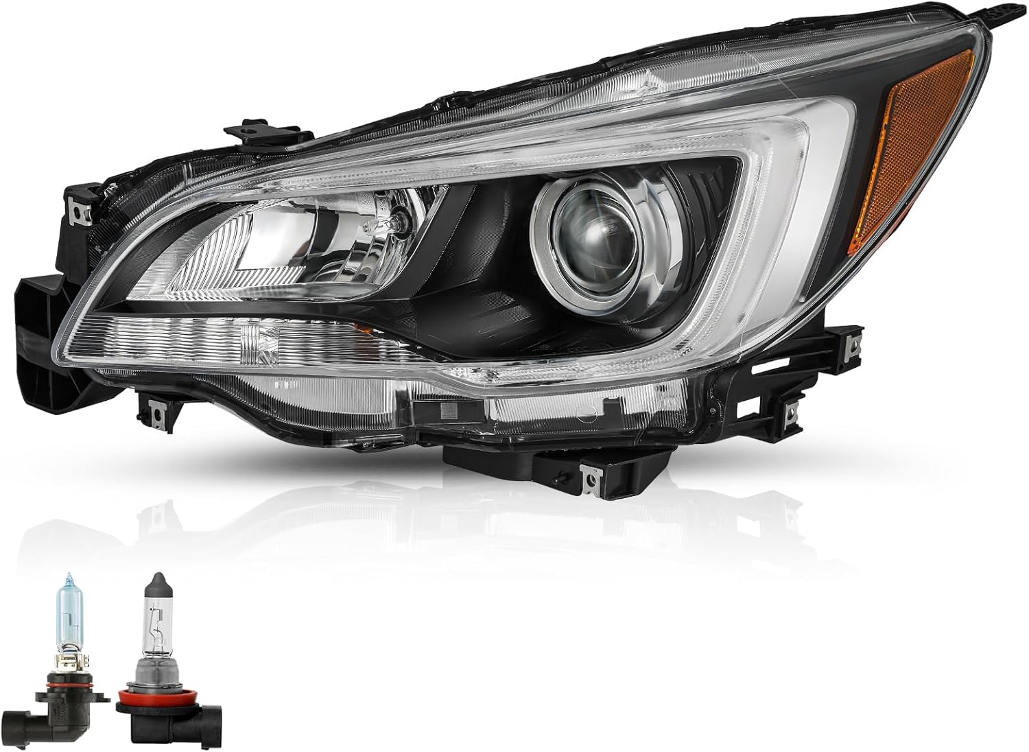 Headlight Assembly Set for 2015-2017 Subaru Outback Halogen Headlamp Passenger Side Black Bezel