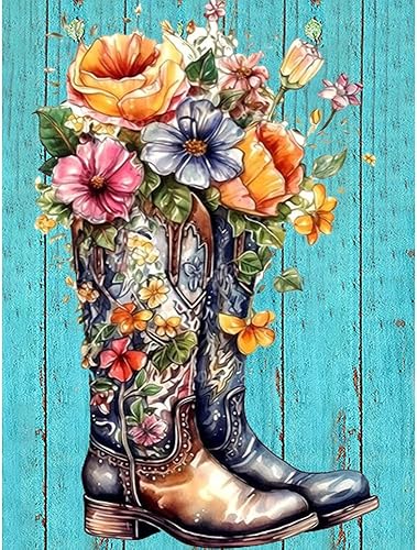 Miairivy Diamonds - Pintura de diamantes para adultos, botas de vaquero de flores 5D, kit de arte de diamantes de taladro completo, juego de pintura