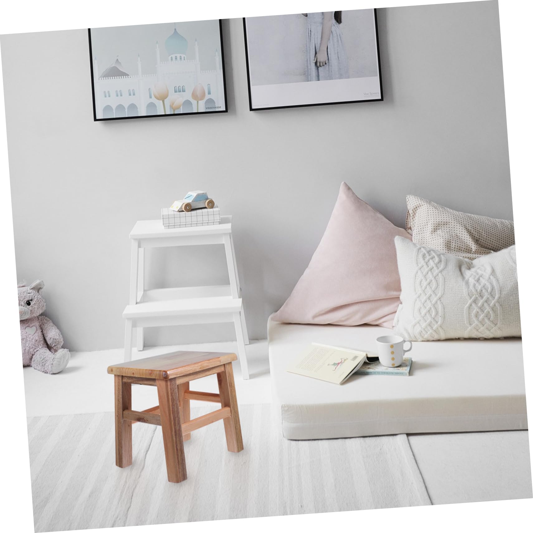 ROMISBABA Footstools Living Room Small Bench Shoes Stool Made of Solid Wood Easy to Clean Low Height Stool