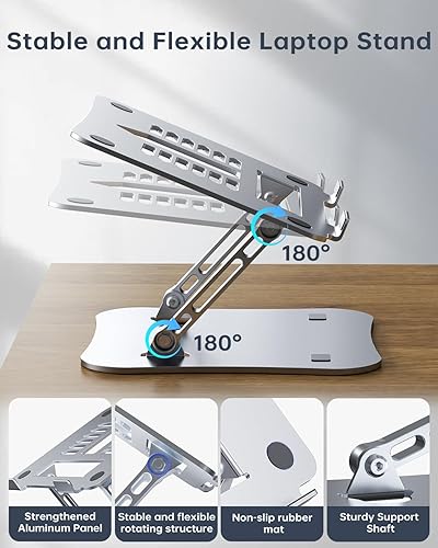 Miniatura 8 de H&C(hcck&Cllassp) Aluminum Laptop Stand for Desk, Foldable and Portable Laptop Riser, Adjustable Notebook Stand, Ventilated Cooling Bracket,