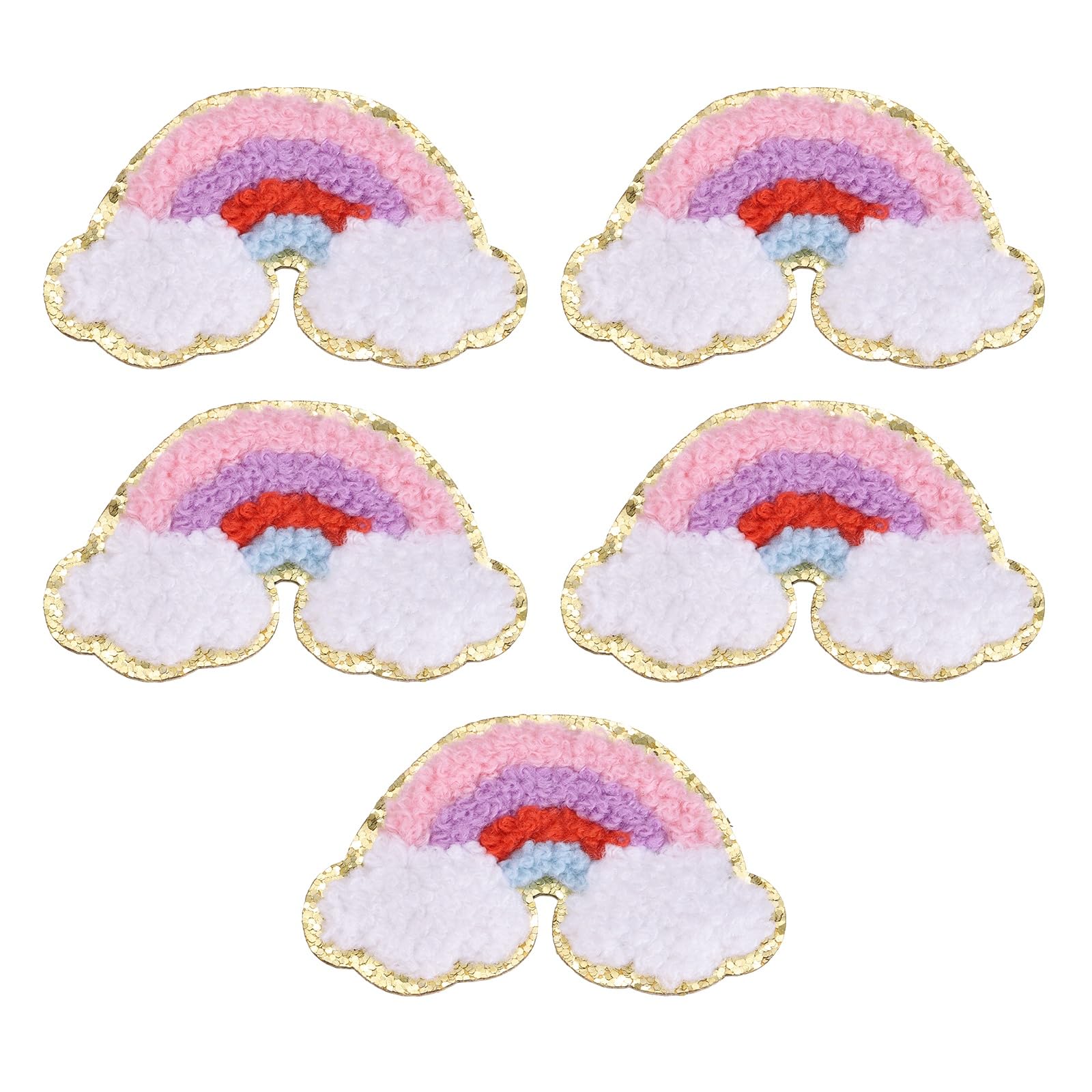 sourcing map 5Pcs Rainbow Chenille Patches, Self Adhesive Embroidered Applique Patch Sew on Patches Chenille Sticker for DIY Clothing Fabric Clothing Hats Shoes Bags, Pink Purple