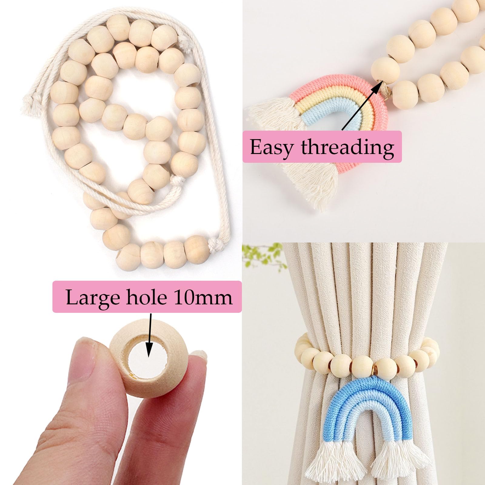 150 cuentas de madera sin terminar de 20 mm para manualidades, cuentas de madera natural de agujero grande de 10 mm para decoración de guirnaldas de macramé