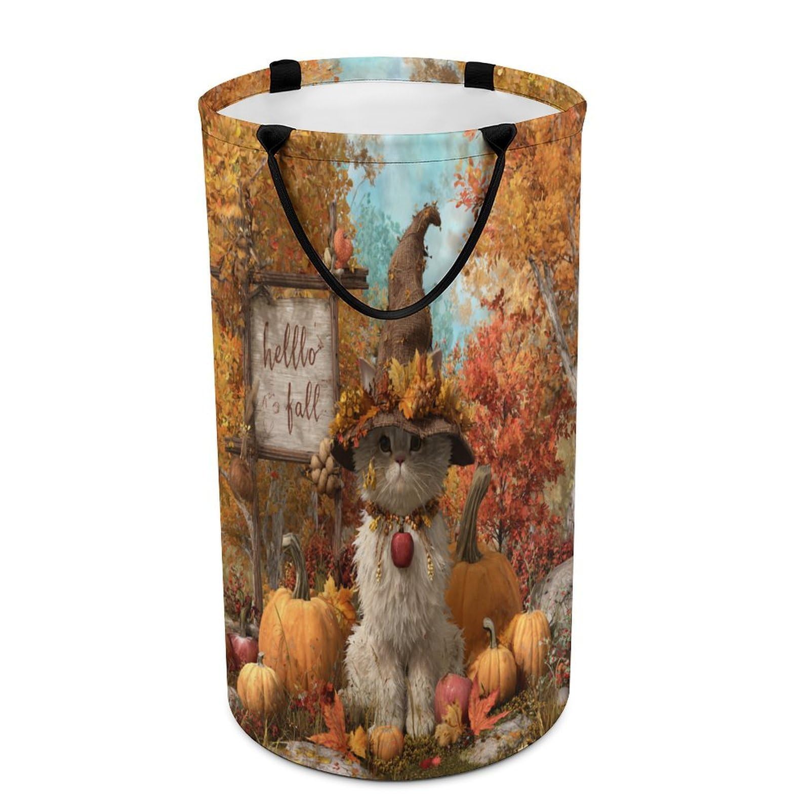 LUYYSKY Cute Vintage Cartoon Cats Versatile Storage Laundry Basket, Funny Oil Painting Thanksgiving Animals Cats Kitten Pattern Large Capacity Bathroom Hamper With Handle