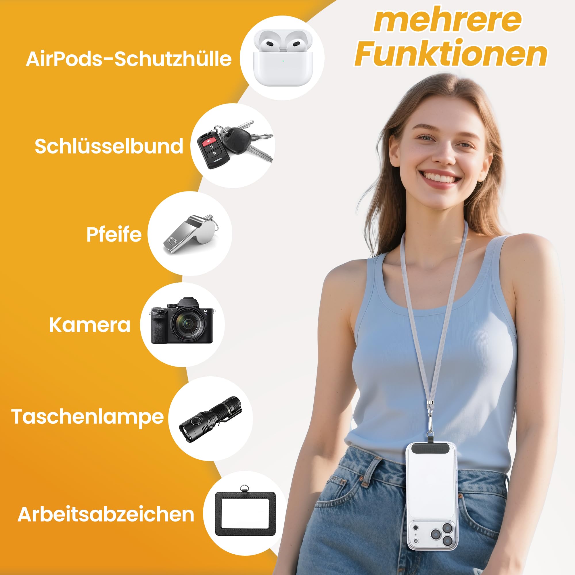 2 Stück Handyband Zum Umhängen und 4 Stück Handy Bänd Patch,Nylon handykette universal zum Umhängen kompatibel mit Alle Smartphones,Verstellbar Handy Umhängeband,Schwarz und Grau