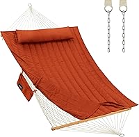 CHULIM Outdoor Double Rope Hammock with Hardwood Spreader Bars, Pad & Pillow - 475 lbs 2-Person Capacity, Terracotta