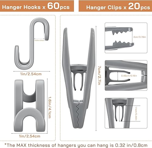 Miniatura 40 de Tinfol Ganchos de conector para colgar colgadores, 50 ganchos para ropa que ahorran espacio, clips extensores resistentes para perchas y Blanco