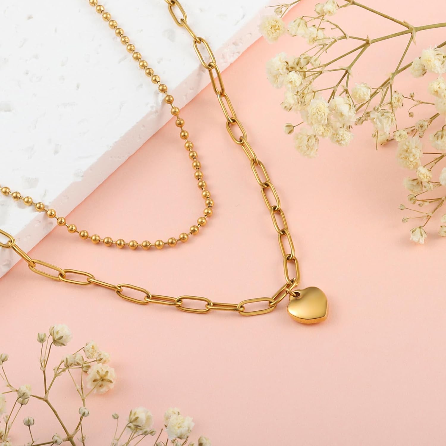 Heart Necklace for Women, 18K Gold Plated Heart Pendant Layered Necklaces Jewelry Gifts Gold Silver - Image 5